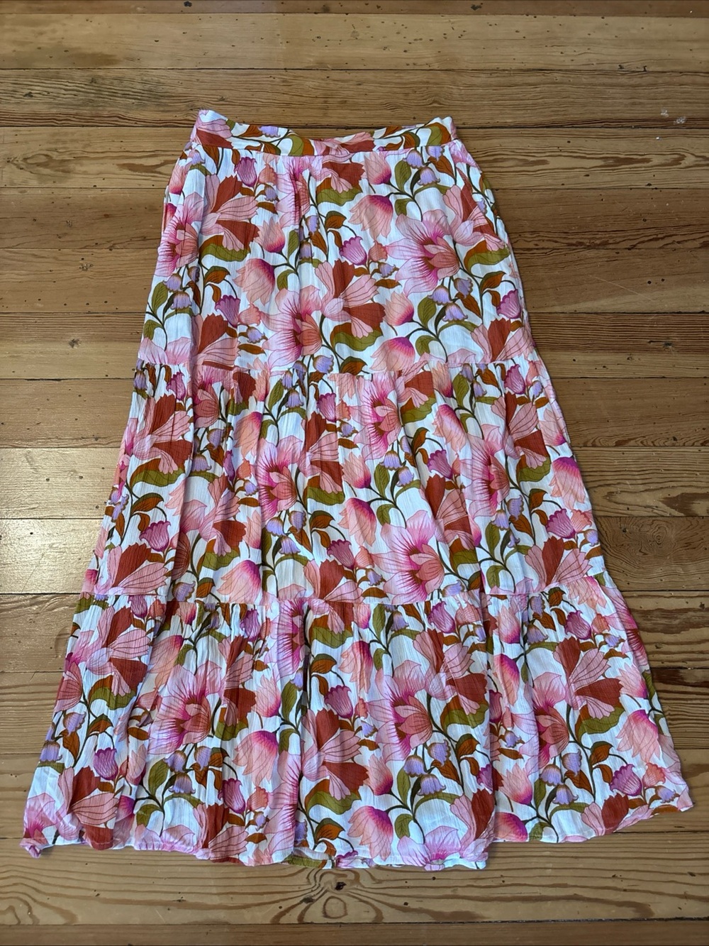 Garnet Hill Willow Crêpe Tiered Skirt XS Floral